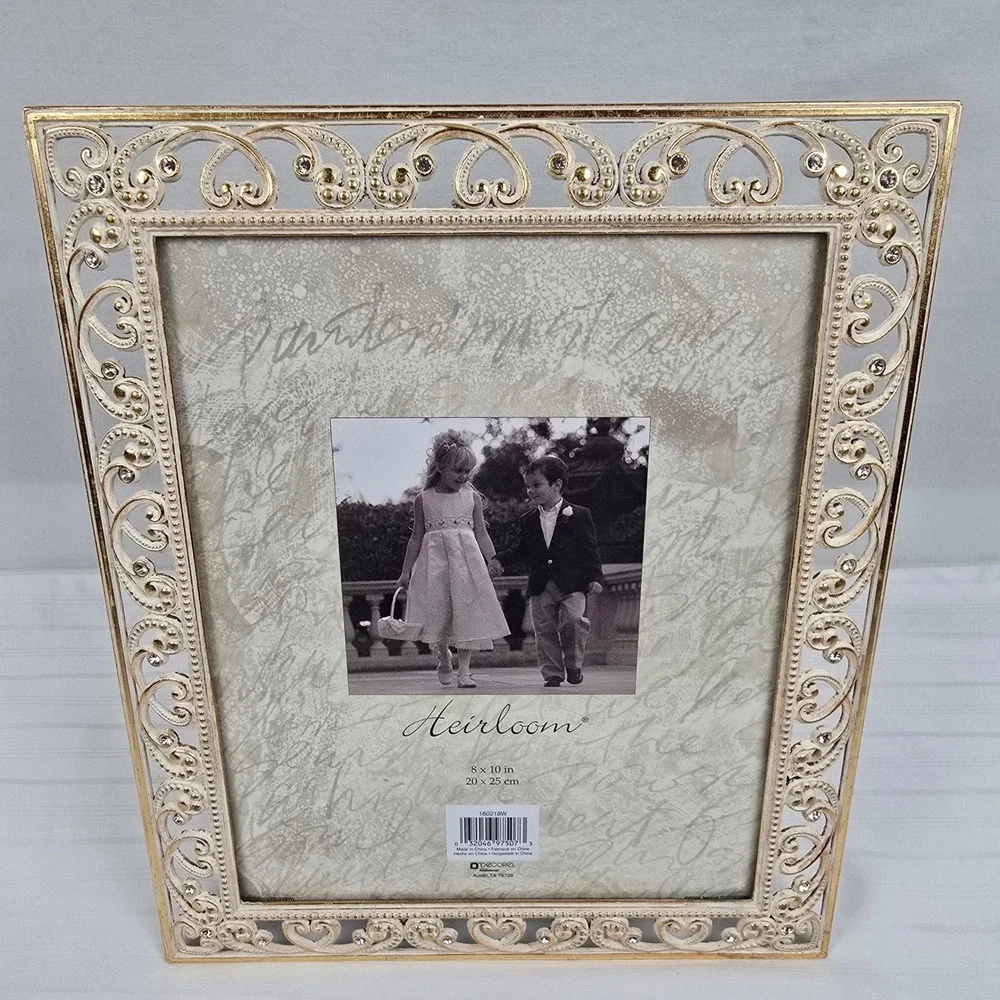 Decorel‎ Heirloom  8x10 Picture Frame Ornate Cream Gold Rhinestone Vintage Style